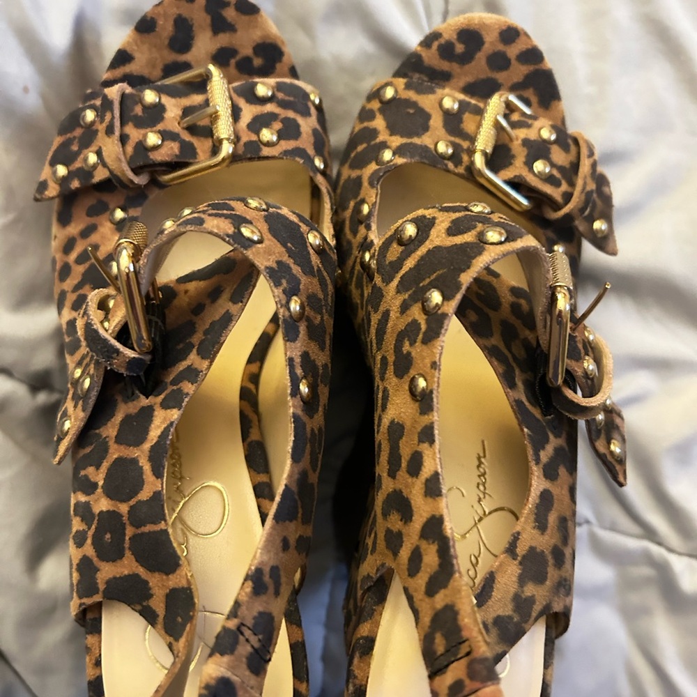 Jessica Simpson Leopard and Gold Heels with Chic Appeal
